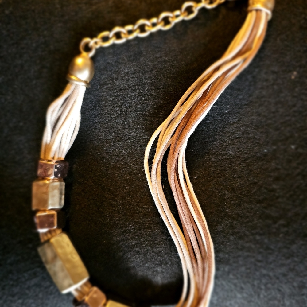 Strand Chunky Bead Necklace Gold n Tan